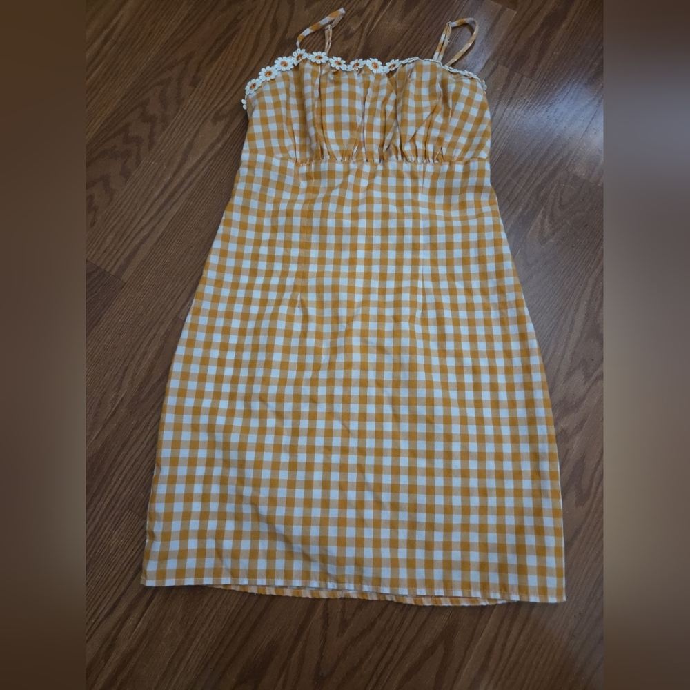 Forever 21‎ Mustard Checkered Dress Size Small Cotton With Zipper
